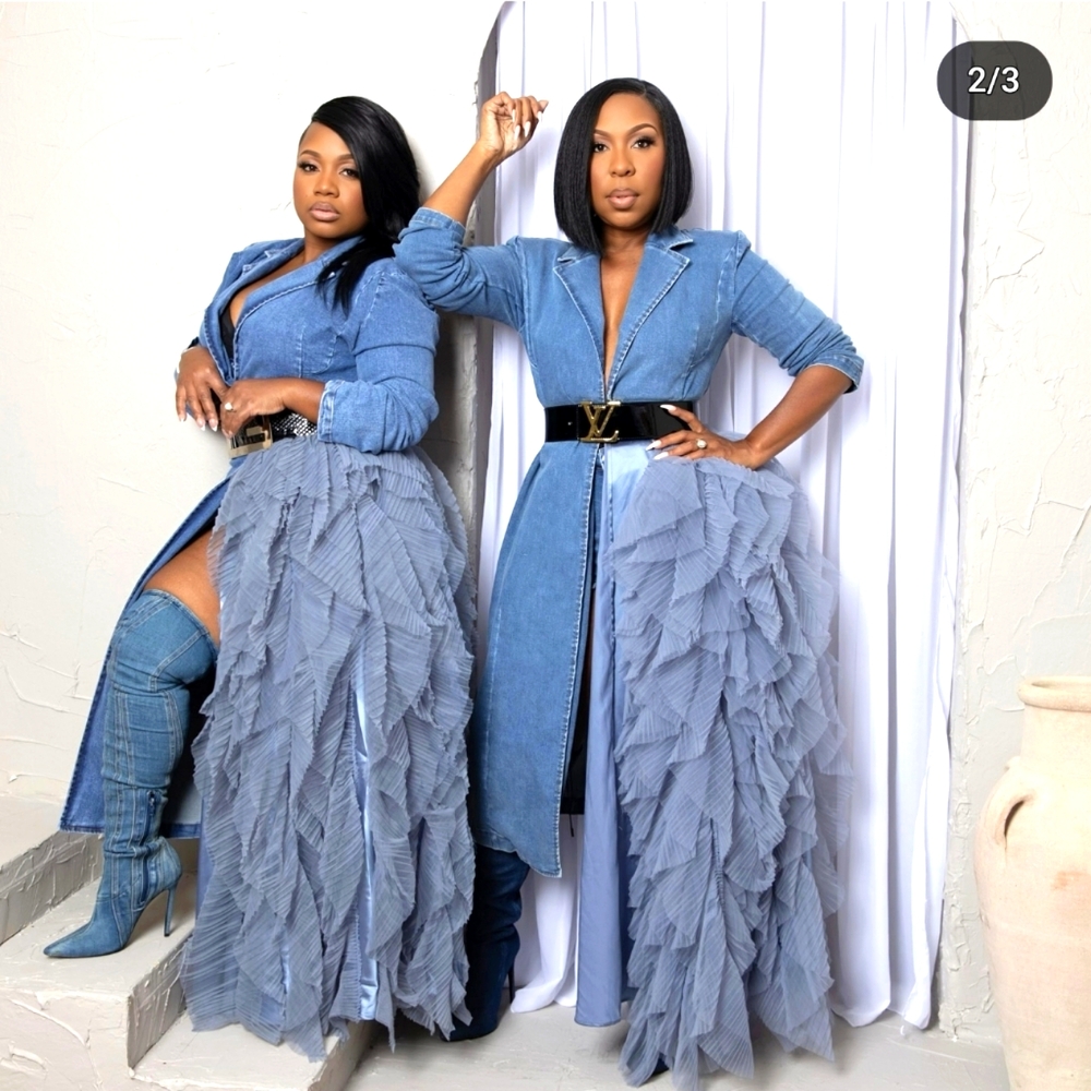 Waterfall denim blazer dress